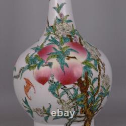 Chinese Porcelain Qing Yongzheng Famille Rose Nine Peach Pattern Vases 15.35'