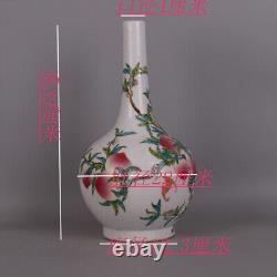 Chinese Porcelain Qing Yongzheng Famille Rose Nine Peach Pattern Vases 15.35'