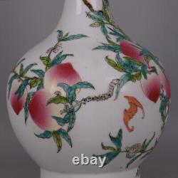 Chinese Porcelain Qing Yongzheng Famille Rose Nine Peach Pattern Vases 15.35'