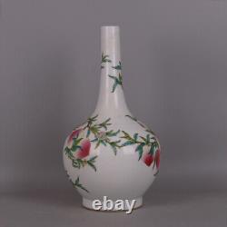 Chinese Porcelain Qing Yongzheng Famille Rose Nine Peach Pattern Vases 15.35'