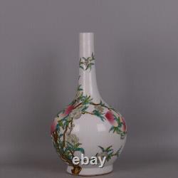 Chinese Porcelain Qing Yongzheng Famille Rose Nine Peach Pattern Vases 15.35'