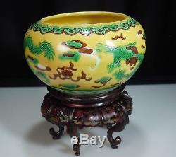Chinese Porcelain Sancai Brush Washer Bowl with Stand & Box