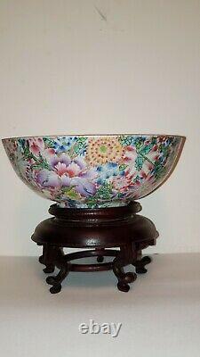 Chinese Qianlong Blue enamel mark Period Famille Rose Porcelain Millefiori Bowls