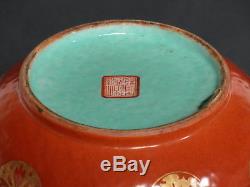 Chinese Qing DAOGUANG mark period Gilt Coral Red Porcelain Zhadou Incense Burner