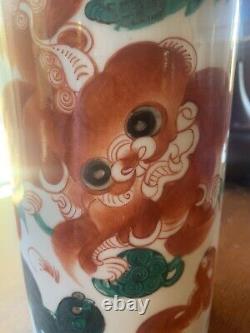 Chinese Qing Dynasty Porcelain Iron Red Foo Lion Vase