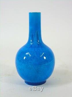 Chinese Qing Dynasty Turquoise Porcelain Bottle Vase Lotus Design
