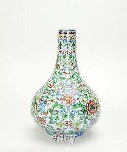 Chinese Qing Qianlong Mk Doucai Flower Pear Body Porcelain Vase