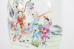 Chinese Republic Period Famille Rose Porcelain'Boys' 10 3/4 Vase Qianlong Mark