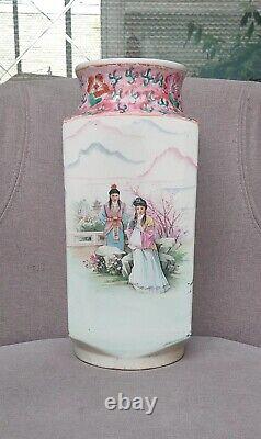 Chinese Republic Period Famille Rose Porcelain Square Vase