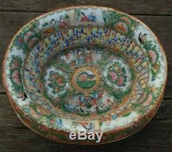 Chinese Rose Medallion Porcelain Reticulated Chestnut Basket & Under Plate