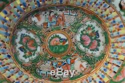 Chinese Rose Medallion Porcelain Reticulated Chestnut Basket & Under Plate