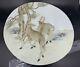Chinese Round Porcelain Plaque Deers Pine Trees Qianjiang