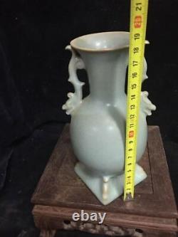 Chinese Ru kiln Porcelain Handmade Exquisite Monochromatic Binaural Vase 4649