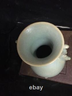 Chinese Ru kiln Porcelain Handmade Exquisite Monochromatic Binaural Vase 4649