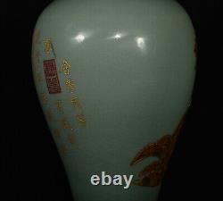 Chinese Song dynasty Ru kiln Porcelain Gilded Handmade Vases 80039