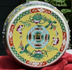 Chinese Straits Porcelain Garden Stool Peranakan Nyonya Antique Yellow Ground