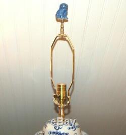 Chinese TEMPLE JAR LAMPS Pair Blue & White Ginger Jar Porcelain Dragons Vases 3Q