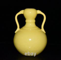 Chinese Yellow Glaze Porcelain HandPainted Exquisite Binaural Vase 10042