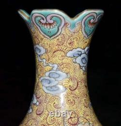 Chinese Yellow Glaze Porcelain Handmade Exquisite Fulushou Pattern Vases 3427