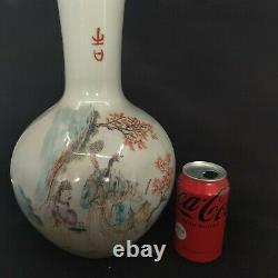 Chinese antique fencai tall porcelain vase