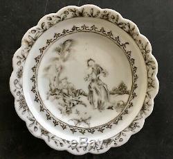 Circa 1740 Chinese Export Porcelain Dish Grisaille Decor Woman in Western Dress