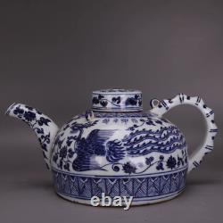 Collectable Art Chinese Hand Blue&white Porcelain Phoenix Taepot