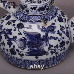 Collectable Art Chinese Hand Blue&white Porcelain Phoenix Taepot