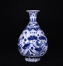 Collectable Art Chinese Handmade Blue White Porcelain Fish YuHuChun Vase