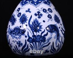 Collectable Art Chinese Handmade Blue White Porcelain Fish YuHuChun Vase