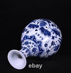 Collectable Art Chinese Handmade Blue White Porcelain Fish YuHuChun Vase