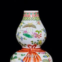 Collectable Art Handmade Famille Rose Porcelain Flowers Calabash Vase