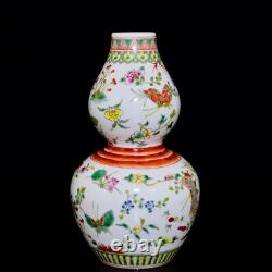 Collectable Art Handmade Famille Rose Porcelain Flowers Calabash Vase