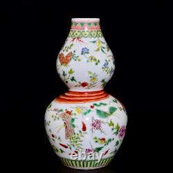 Collectable Art Handmade Famille Rose Porcelain Flowers Calabash Vase