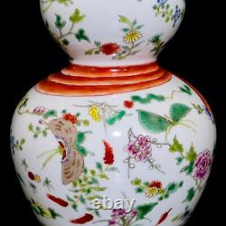 Collectable Art Handmade Famille Rose Porcelain Flowers Calabash Vase