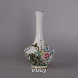 Collectable Art Handmade Painting Famille Rose Porcelain Bird Dan Vase