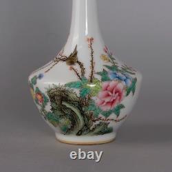 Collectable Art Handmade Painting Famille Rose Porcelain Bird Dan Vase