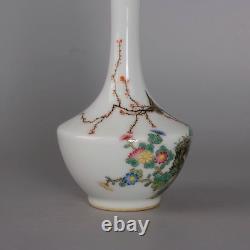 Collectable Art Handmade Painting Famille Rose Porcelain Bird Dan Vase