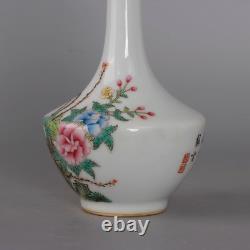 Collectable Art Handmade Painting Famille Rose Porcelain Bird Dan Vase