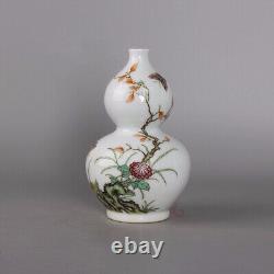 Collectable Art Handmade Painting Famille Rose Porcelain Flowers Calabash Vase