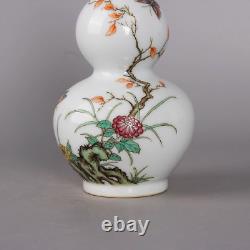 Collectable Art Handmade Painting Famille Rose Porcelain Flowers Calabash Vase