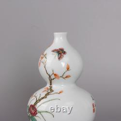 Collectable Art Handmade Painting Famille Rose Porcelain Flowers Calabash Vase