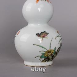 Collectable Art Handmade Painting Famille Rose Porcelain Flowers Calabash Vase