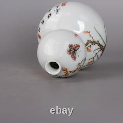 Collectable Art Handmade Painting Famille Rose Porcelain Flowers Calabash Vase