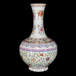 Collectable Art Handmade Painting Famille Rose Porcelain Flowers Shang Vase