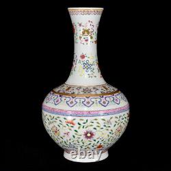 Collectable Art Handmade Painting Famille Rose Porcelain Flowers Shang Vase