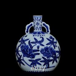 Collectable Beautiful Chinese Blue&white Porcelain Flowers Flat Vase