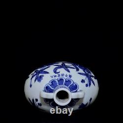 Collectable Beautiful Chinese Blue&white Porcelain Flowers Flat Vase