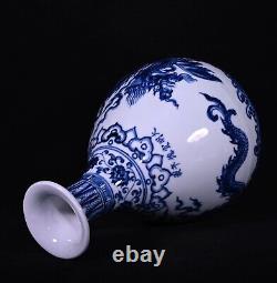 Collectable Beautiful Chinese Hand Blue&white Porcelain Dragon YuHuChun Vase