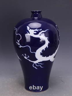 Collectable Chinese Hand Painting Blue&white Porcelain Dragon Mei Vase