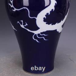 Collectable Chinese Hand Painting Blue&white Porcelain Dragon Mei Vase